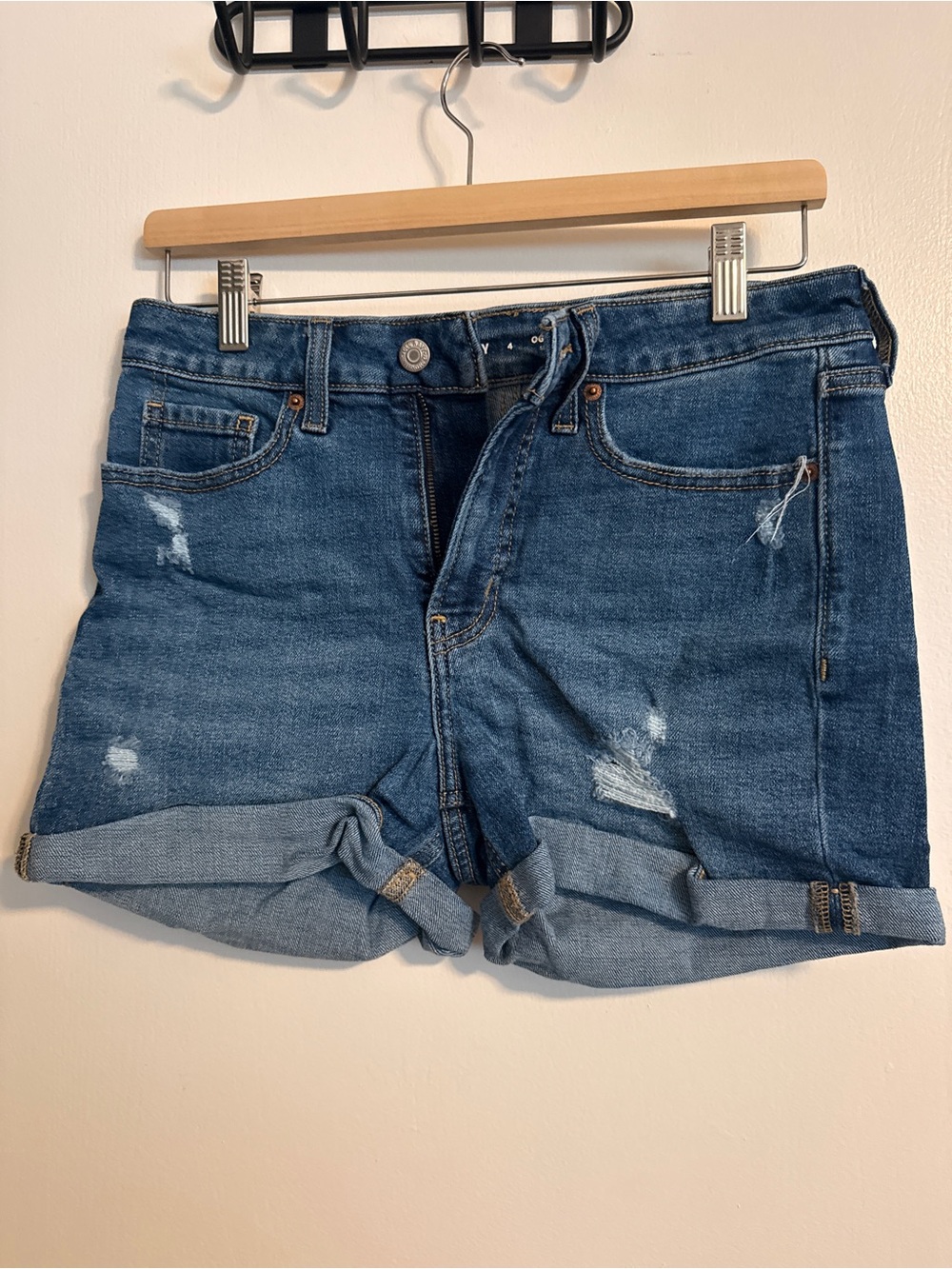 Old Navy Blue Distressed Rolled-Hem Denim Shorts